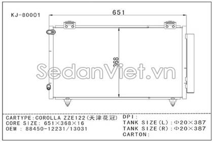 Dàn nóng dùng cho xe Toyota Altis 2001-2004