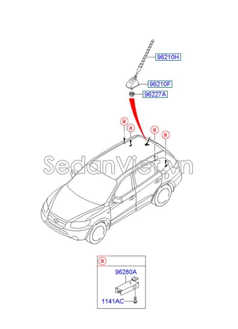 Cần ăng ten không đế Hyundai Santafe 2006-2008