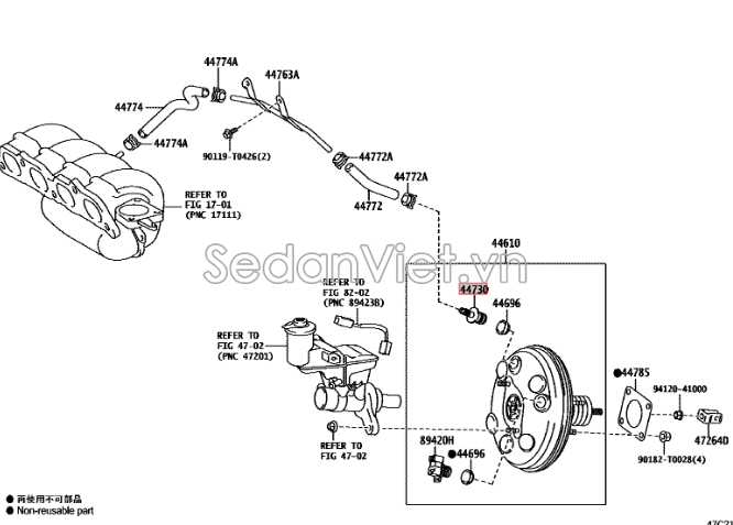 Van chân không bầu trợ lực phanh số tự động Toyota Vios 2014-2016