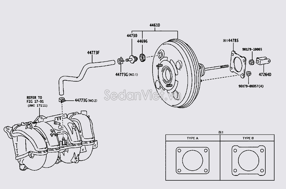 Van chân không bầu trợ lực phanh số tự động Toyota Vios 2014-2016