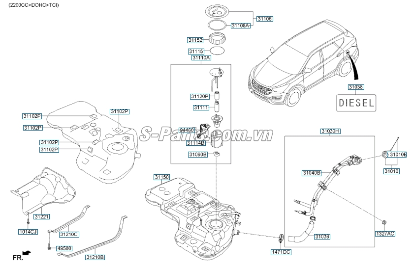 Cụm bơm xăng Hyundai Santafe 2013-2015