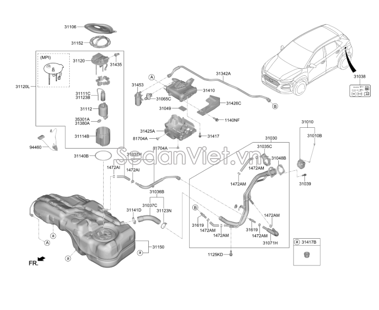 Dây giật nắp bình xăng KIA Morning 2015