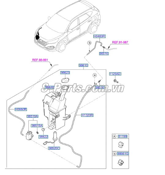 Mô tơ bơm nước rửa kính 2 vòi Hyundai i10 Grand 2014-2016