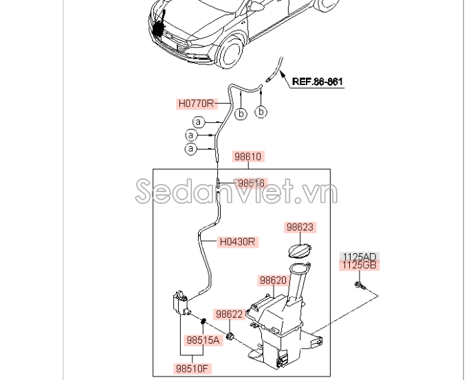 Mô tơ bơm nước rửa kính 1 vòi Hyundai Elantra 2006-2010