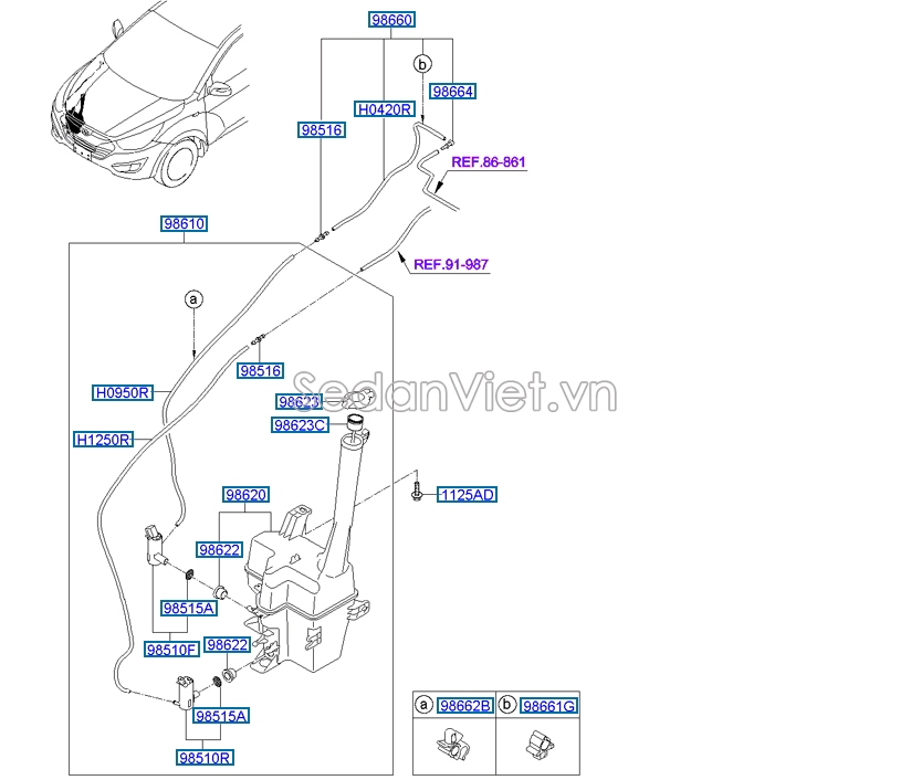 Mô tơ bơm nước rửa kính 1 vòi Hyundai Elantra 2006-2010