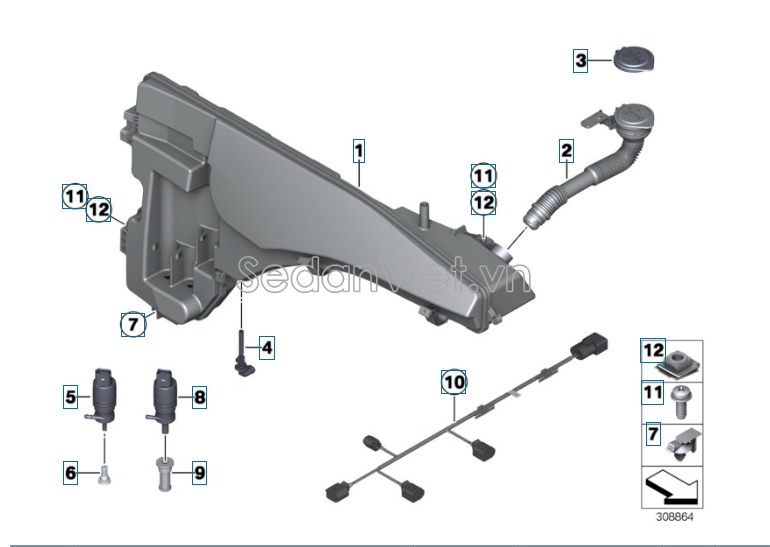 Vòi phun nước rửa đèn pha BMW X6 2010