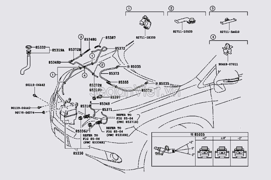 Ống dẫn nước rửa kính đằng sau Toyota RAV4 2006-2008