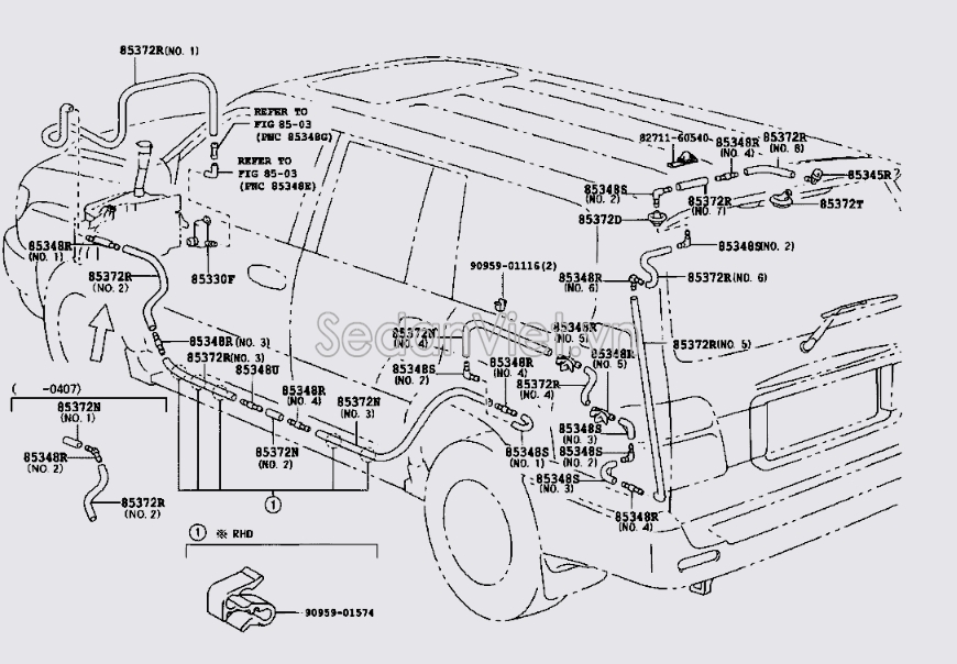 Ống dẫn nước rửa kính đằng sau Toyota RAV4 2006-2008