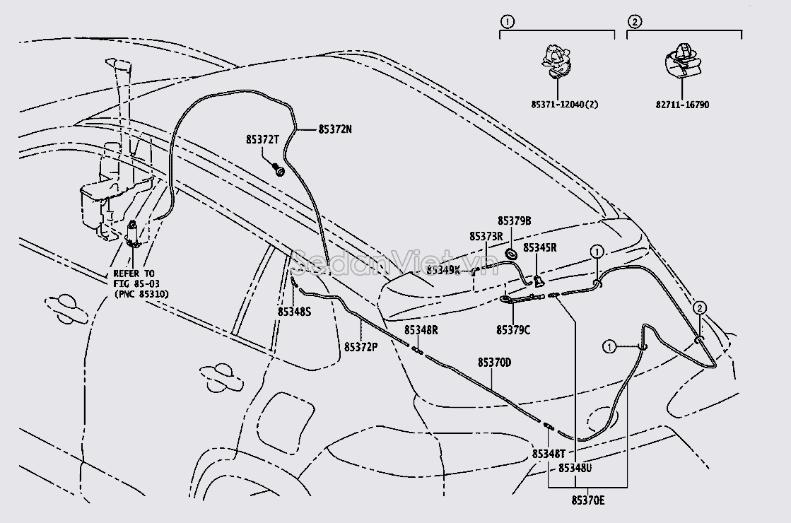 Ống dẫn nước rửa kính đằng sau Toyota RAV4 2006-2008