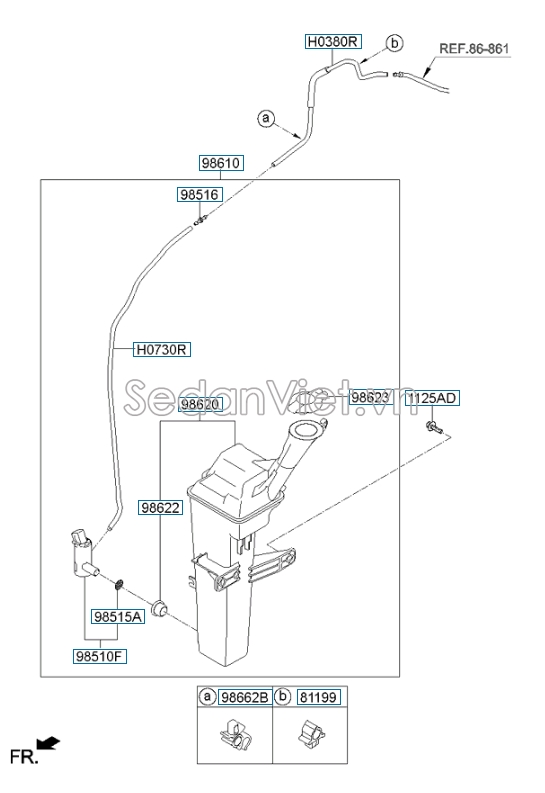 Mô tơ bơm nước rửa kính 1 vòi Hyundai Elantra 2006-2010