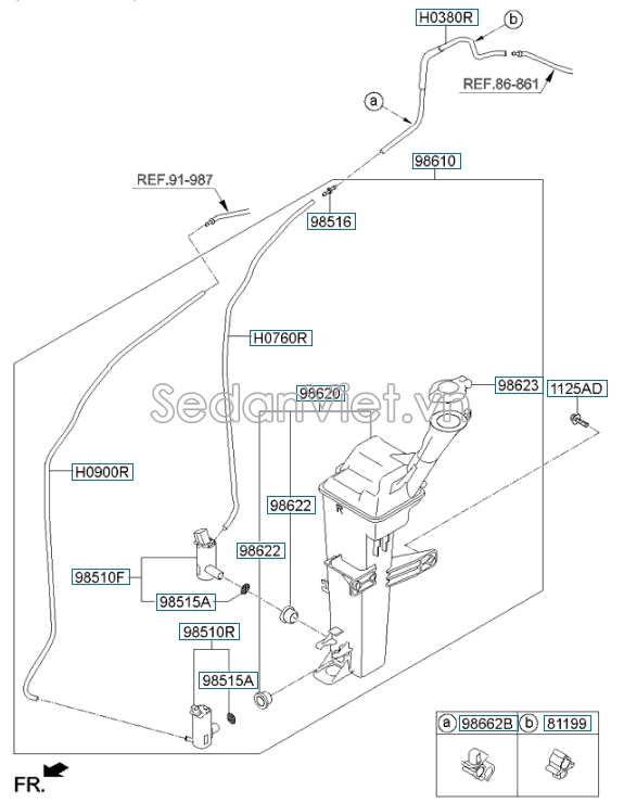 Mô tơ bơm nước rửa kính 1 vòi Hyundai Elantra 2006-2010