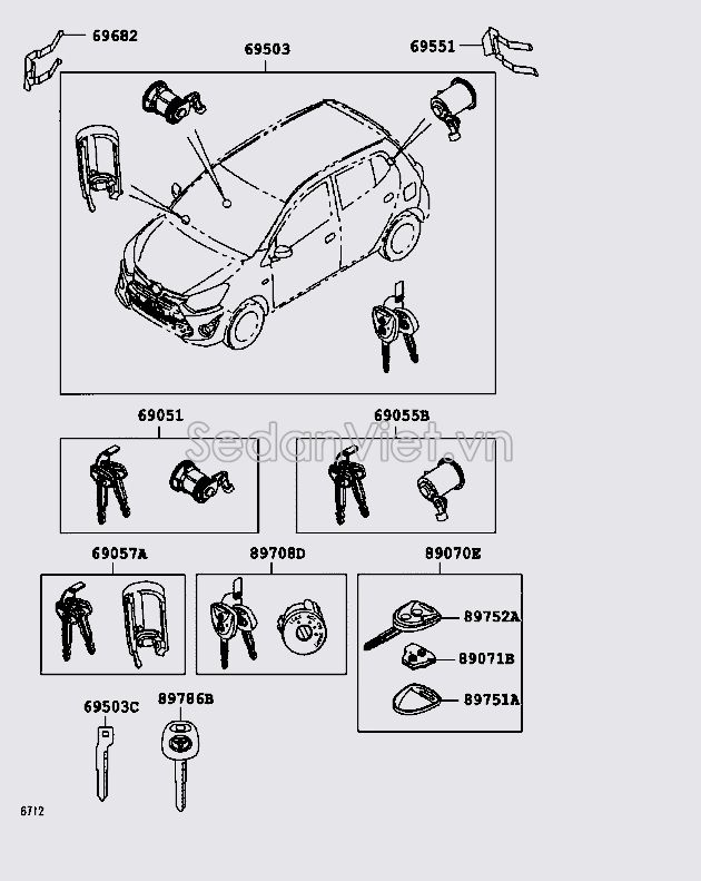 Ổ KHÓA ĐIỆN ĐỀ TOYOTA WIGO 69057BZ130 CHÍNH HÃNG SEDANVIET.VN