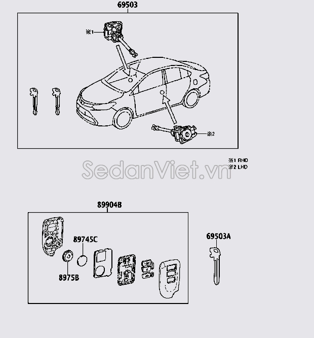 Bộ khóa điện an toàn xe Toyota Vios 2019