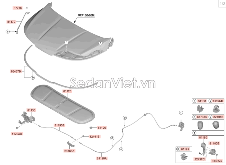 Chốt mở nắp capo Hyundai Tucson 2019-2021
