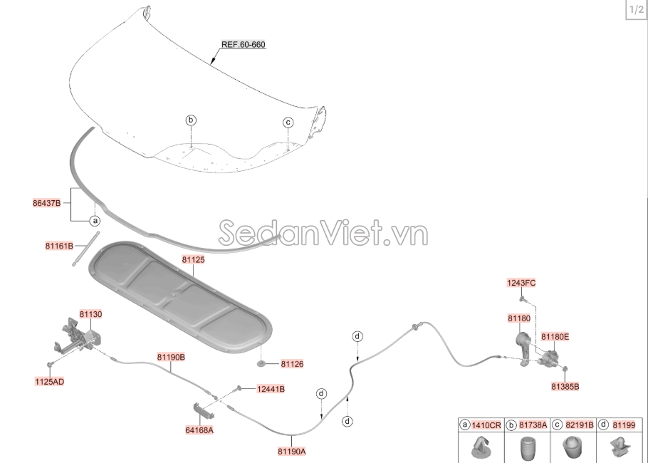 Chốt mở nắp capo Hyundai Tucson 2019-2021