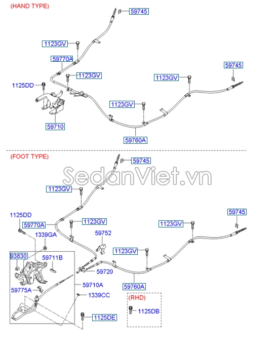 Cáp phanh tay Hyundai Santafe 2006-2008
