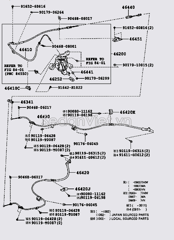 Cần giật phanh tay Toyota Camry 2007-2008