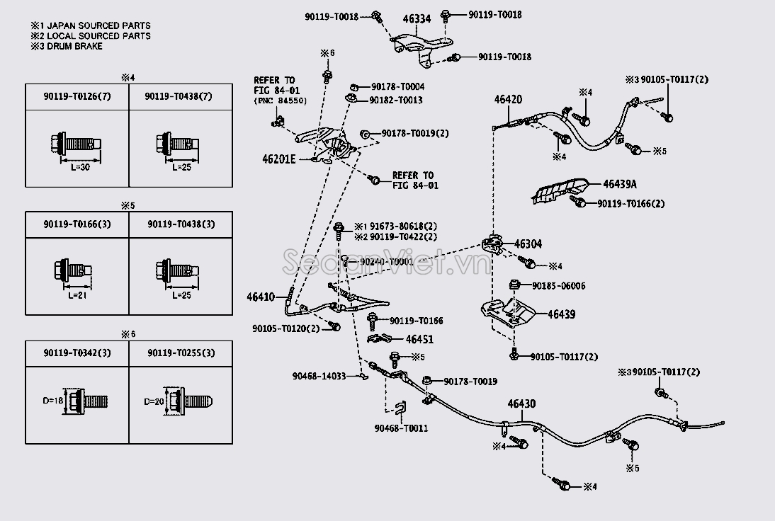 Dây giật phanh tay Toyota innova 2017