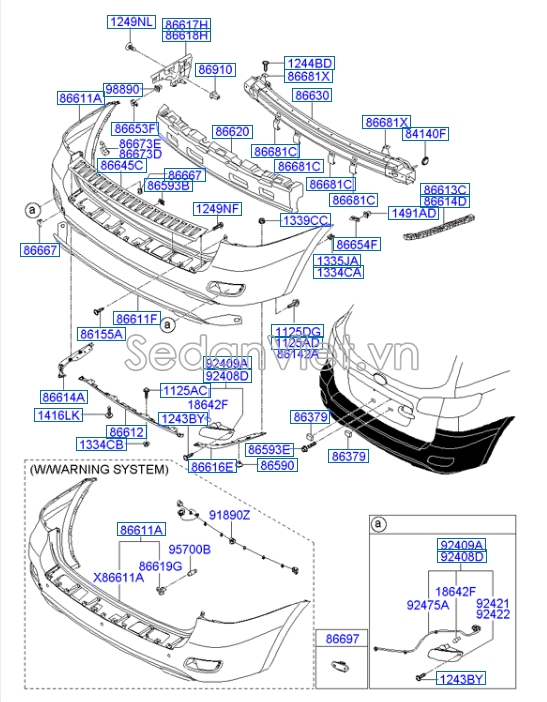 Nẹp nhựa đen cản sau Hyundai Santafe 2010-2012