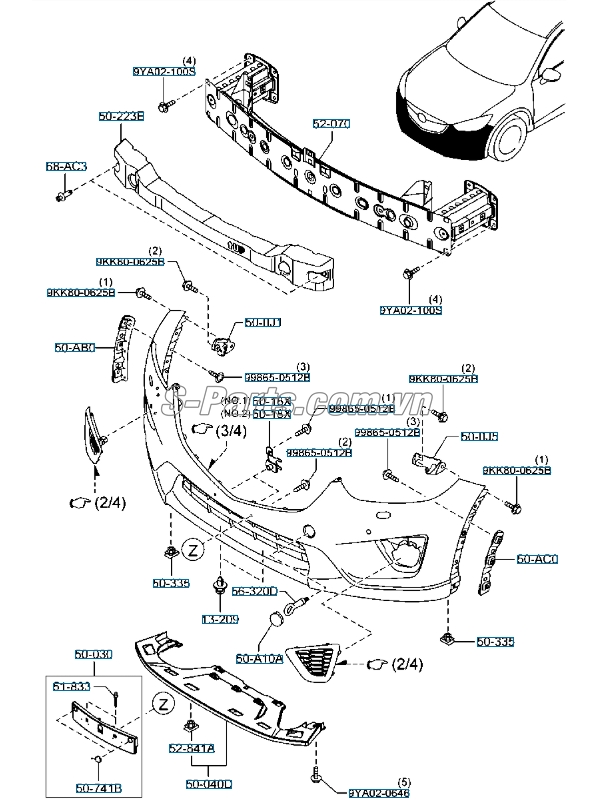 Đầu nối thiết bị cứu hộ cản trước mazda 6 2014-2016
