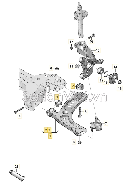 Cao su càng a trước nhỏ Volkswagen Polo 2015-2017