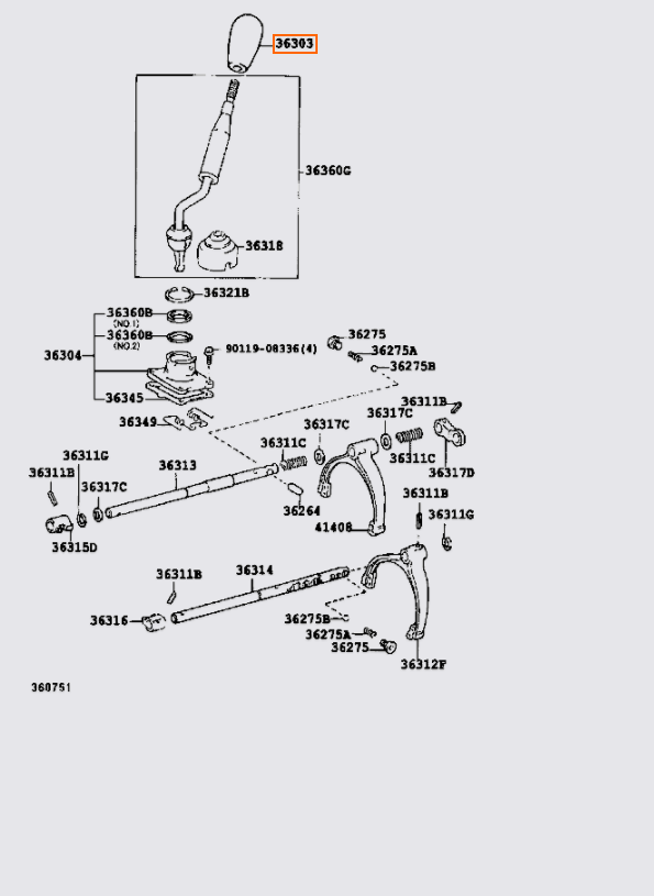 Trục đi số càng cua số 2 Toyota Fortuner 2009-2012