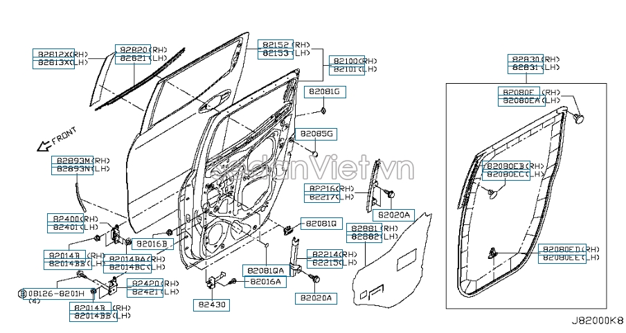 Bản lề cánh cửa sau Nissan Navara NP300 2015-2020