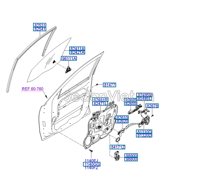 Ổ khóa ngậm cánh cửa Hyundai Santafe 2010