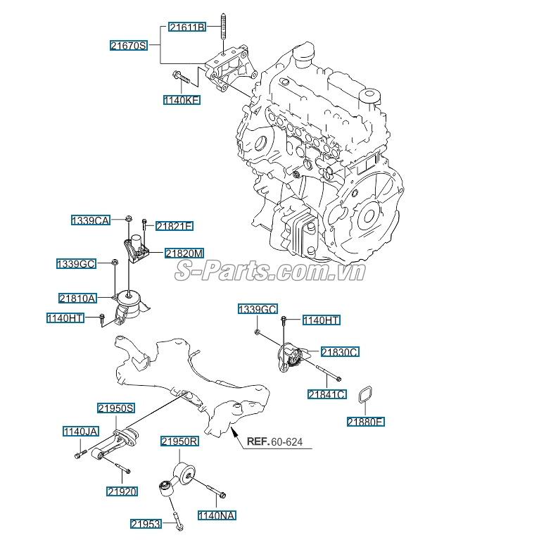 Miếng nhôm bắt đầu đầu máy Hyundai Santafe 2013-2015