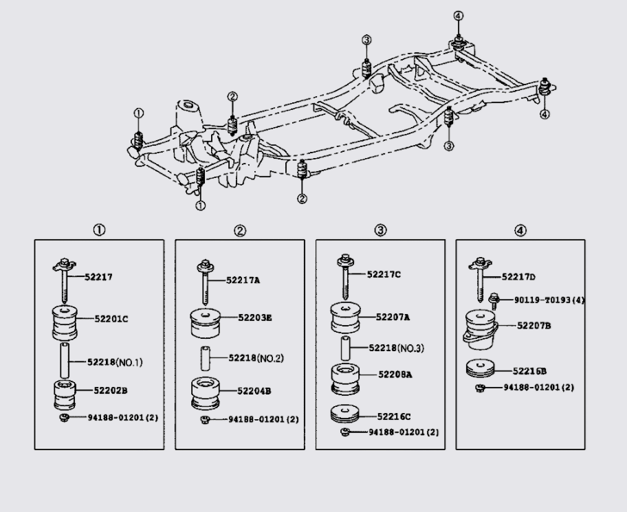 Cao su giảm chấn sắt xi số 1 Toyota Fortuner 2009-2012