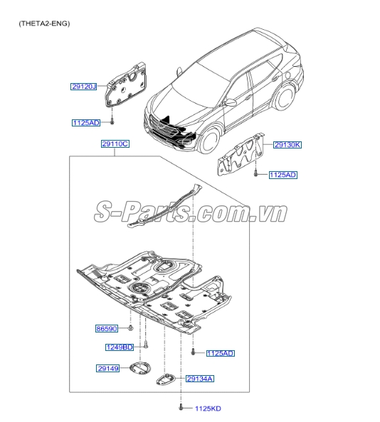 Chắn bùn gầm máy Hyundai Santafe 2013-2015