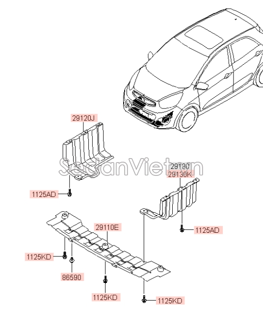 Chắn bùn gầm máy KIA Morning 2012-2014
