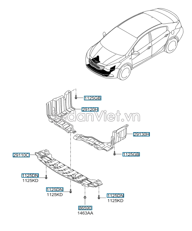 Chắn bùn gầm máy KIA K3 2013-2016