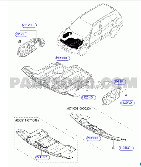 Chắn bùn gầm máy giữa Hyundai Santafe 2010