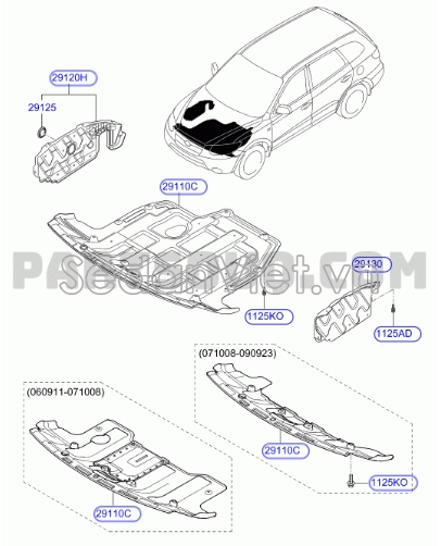 Chắn bùn gầm máy giữa Hyundai Santafe 2010