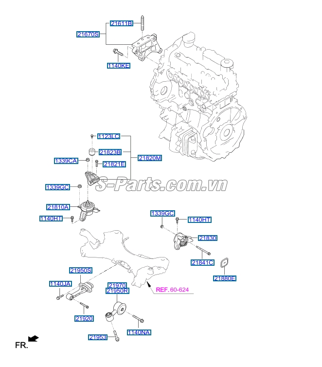 Miếng nhôm bắt đầu đầu máy Hyundai Santafe 2013-2015