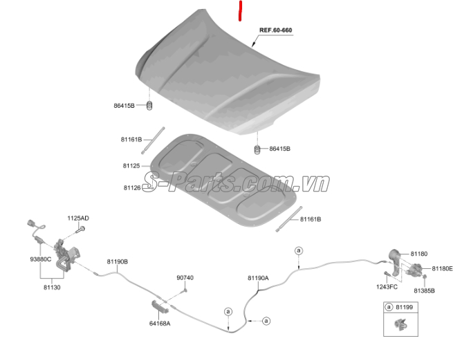 Chốt mở nắp capo Hyundai Tucson 2019-2021