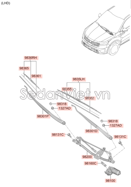 Motor gạt mưa Hyundai Santafe 2019-2021