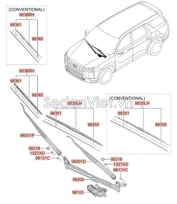Cụm lưỡi gạt mưa trước Hyundai Tucson 2015-2017