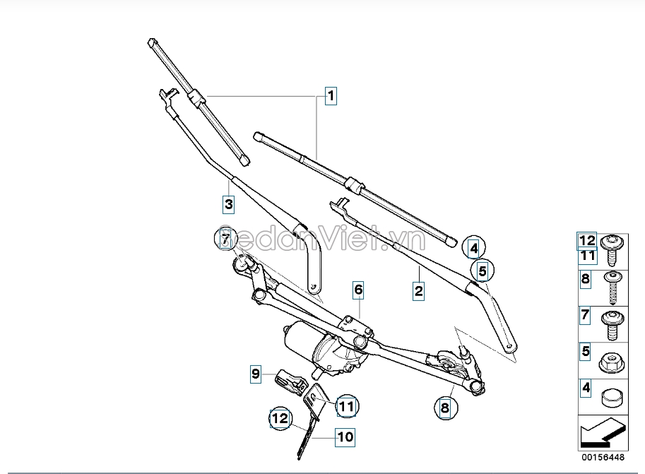 Cơ cấu gạt mưa liền mô tơ BMW X6 2010