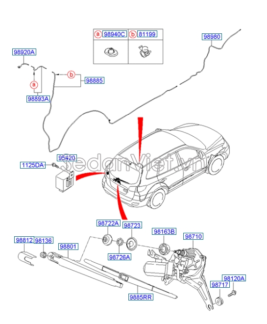 Cần gạt mưa sau Hyundai Santafe 2010-2012