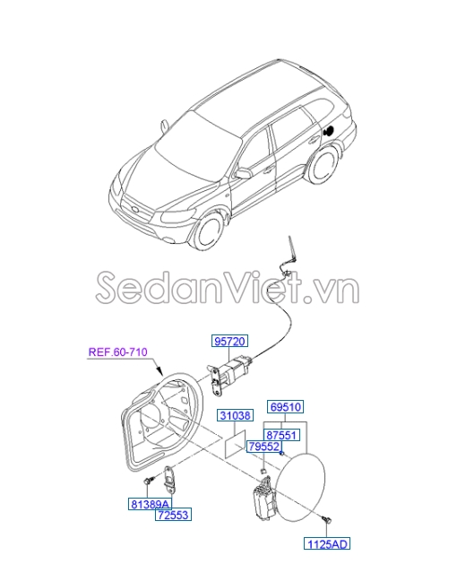 Cáp mở cửa đổ xăng Hyundai Santafe 2006-2008
