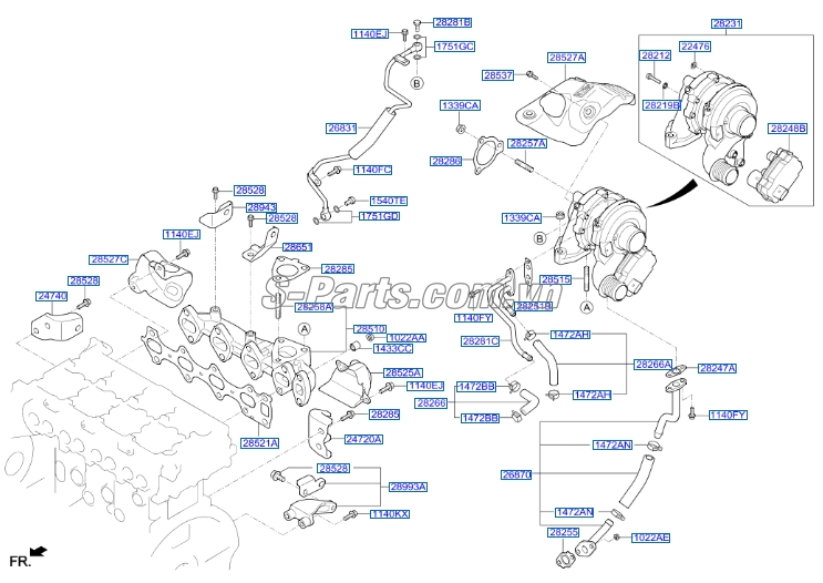 Gioăng cổ xả Hyundai Santafe 2013-2015