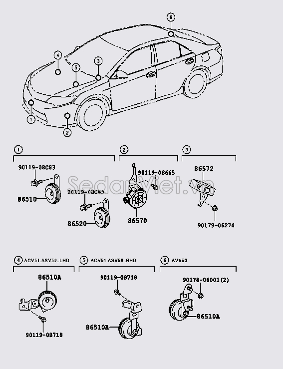 Còi xe Toyota Camry 2007-2008