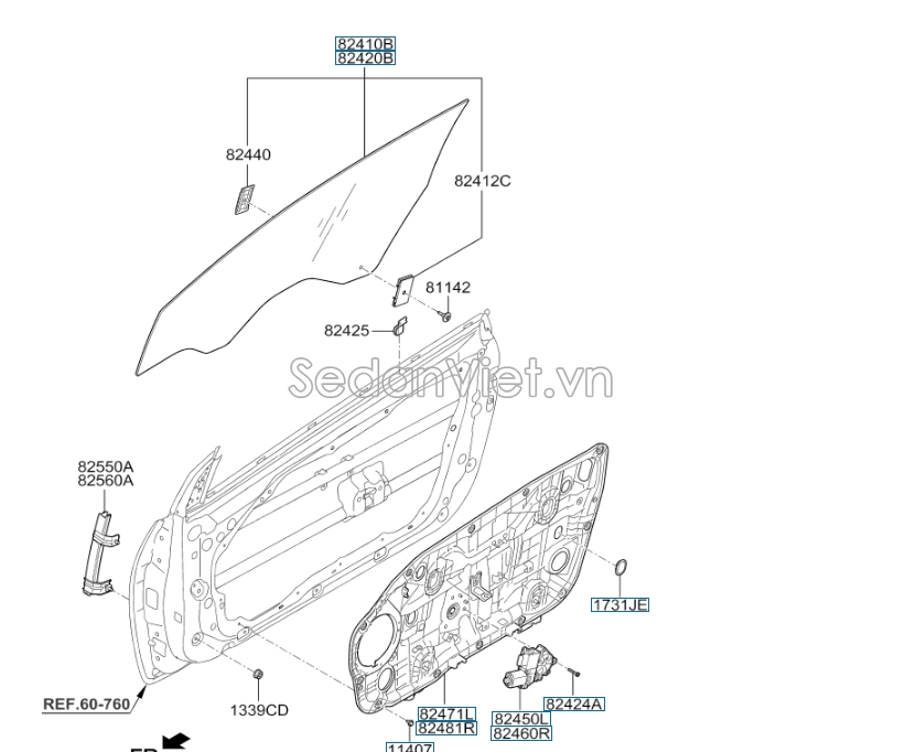 Kính cánh cửa KIA K3 2013-2016