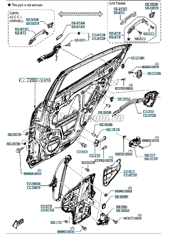 Tay mở cửa ngoài phải mazda 6 2014-2016