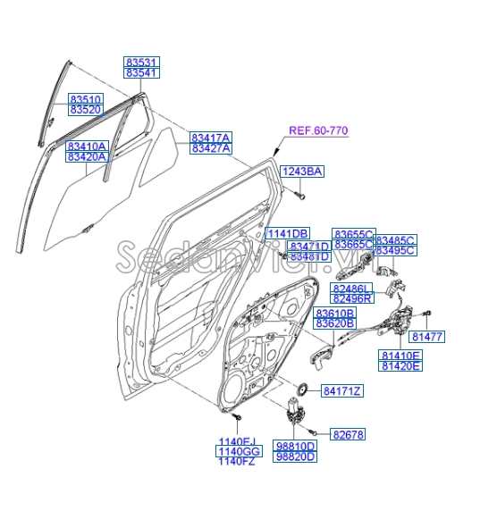 Compa lên xuống kính cánh cửa Hyundai Santafe 2010-2012