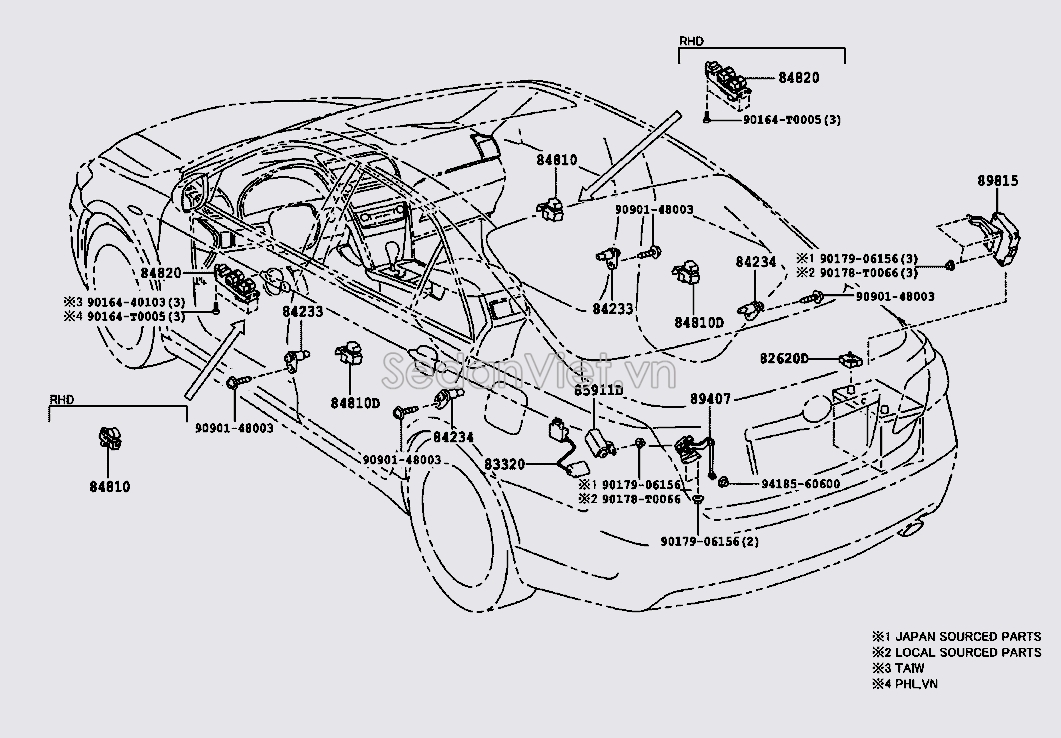 Công tắc báo đèn mở cửa trong xe Toyota Corolla Altis 2008-2010