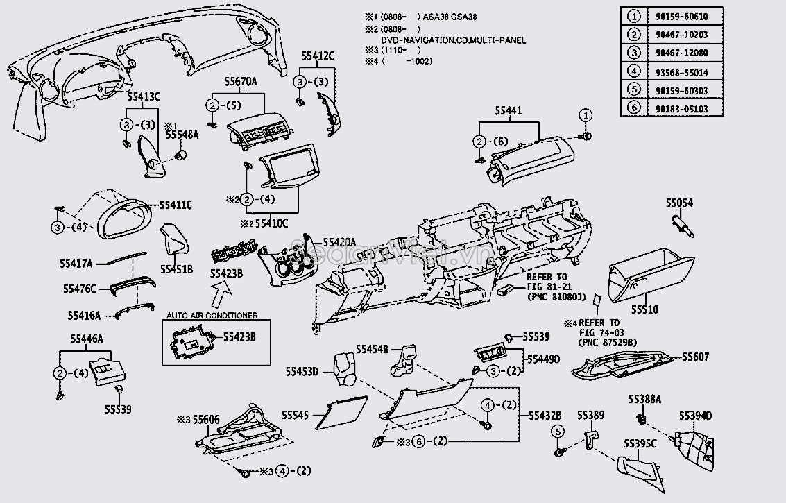 Cửa gió điều hòa trung tâm Toyota RAV4 2006-2008