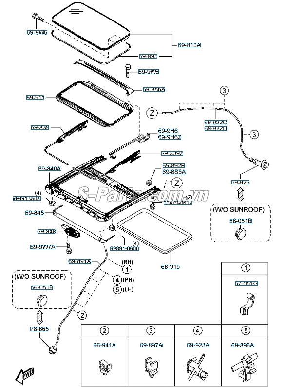 Kính cửa sổ trời Mazda 3 2013-2016